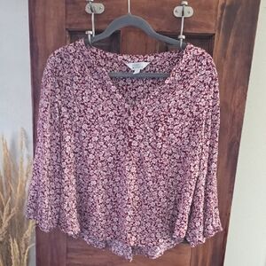Market & Spruce Burgundy Floral Blouse